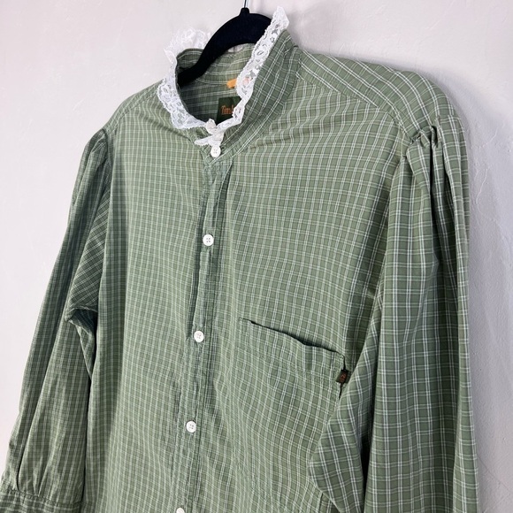 Green Plaid Button Down Grunge Cottagecore Timberland Top - Picture 3 of 16